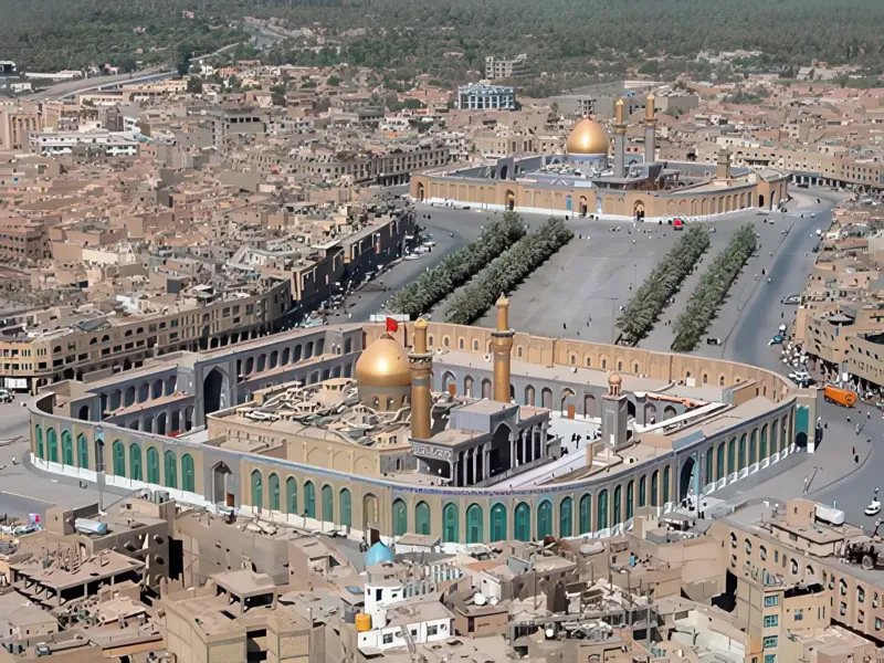 Aerial view of the shrine of Imam Husayn in Karbala, Iraq