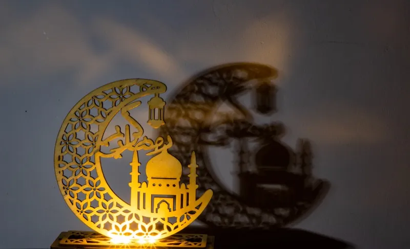 Glowing lantern at night during Ramadan