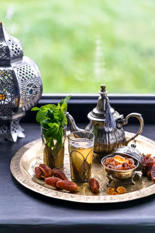 Cups of Moroccan mint tea, a symbol of hospitality